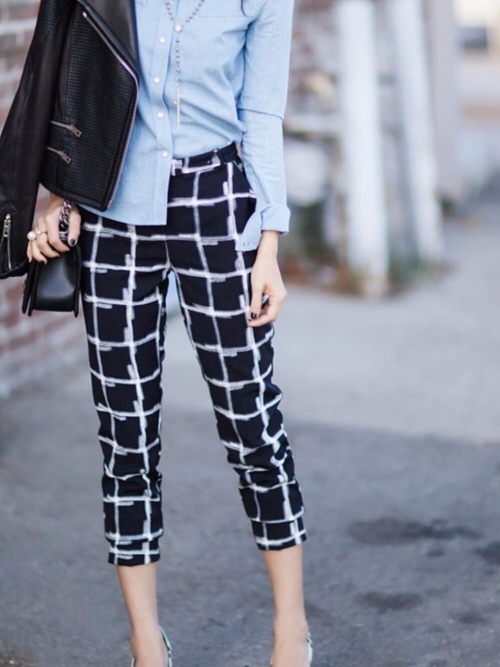 Topshop Cigarette Pants Windowpane Print Crepe Women's Size 4 Business Casual